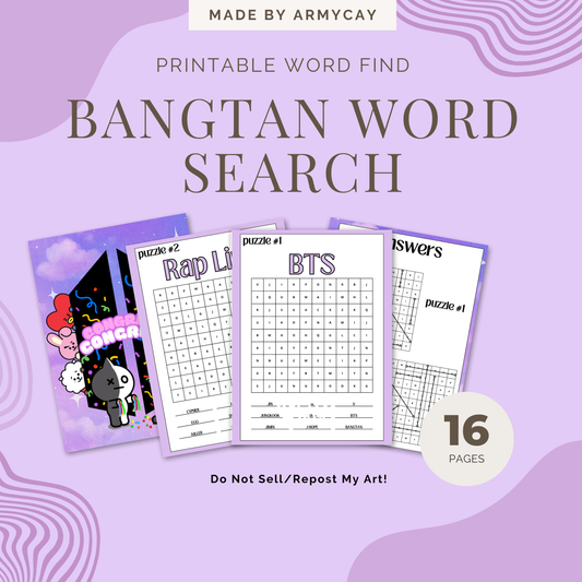 Bangtan Word Search - Printable Activity - BTS ARMY Digital Download Word Find