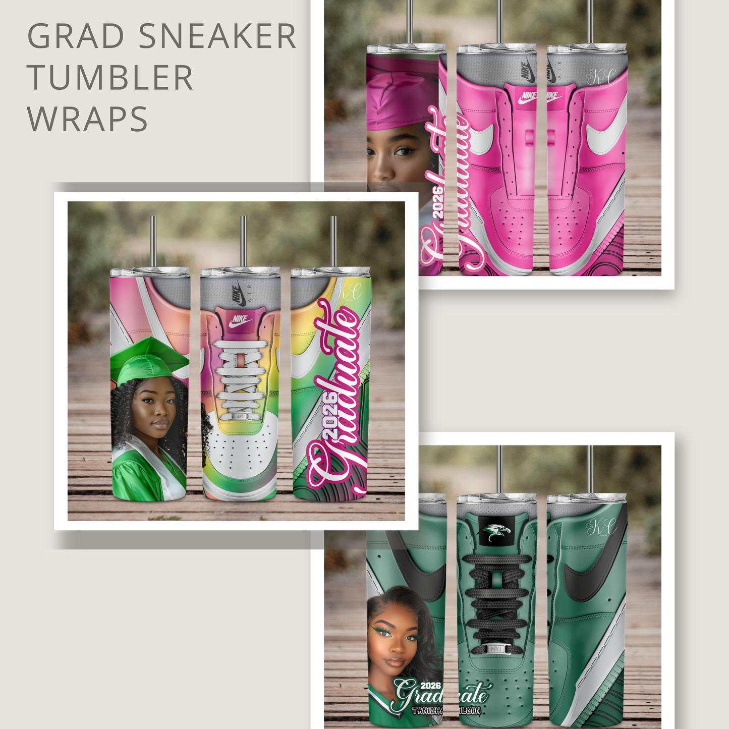 Grad Sneaker Tumbler Wrap PNG | Class of 2026 Tumbler Design | Canva Template