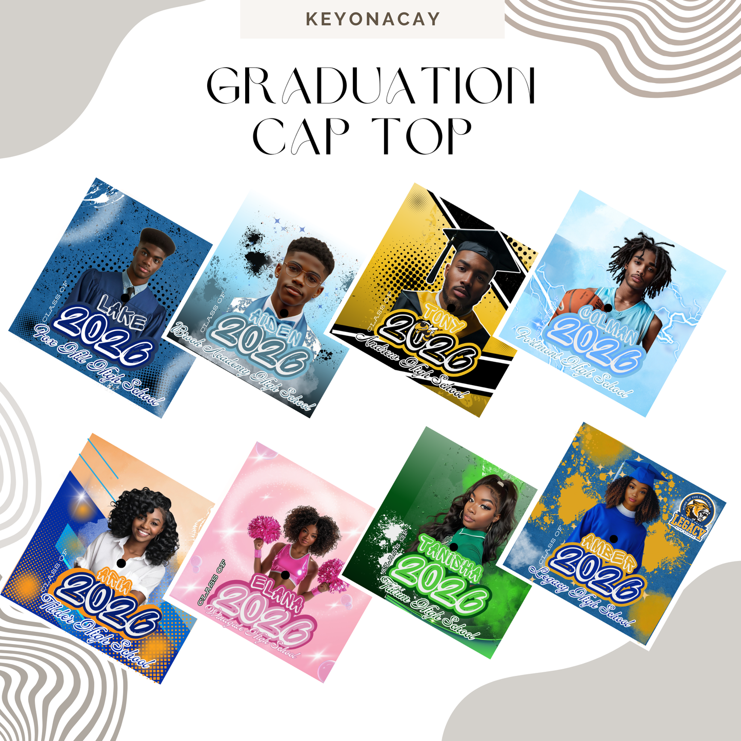 2026 Graduation Cap Top Templates | Canva Editable Grad Designs | Digital File