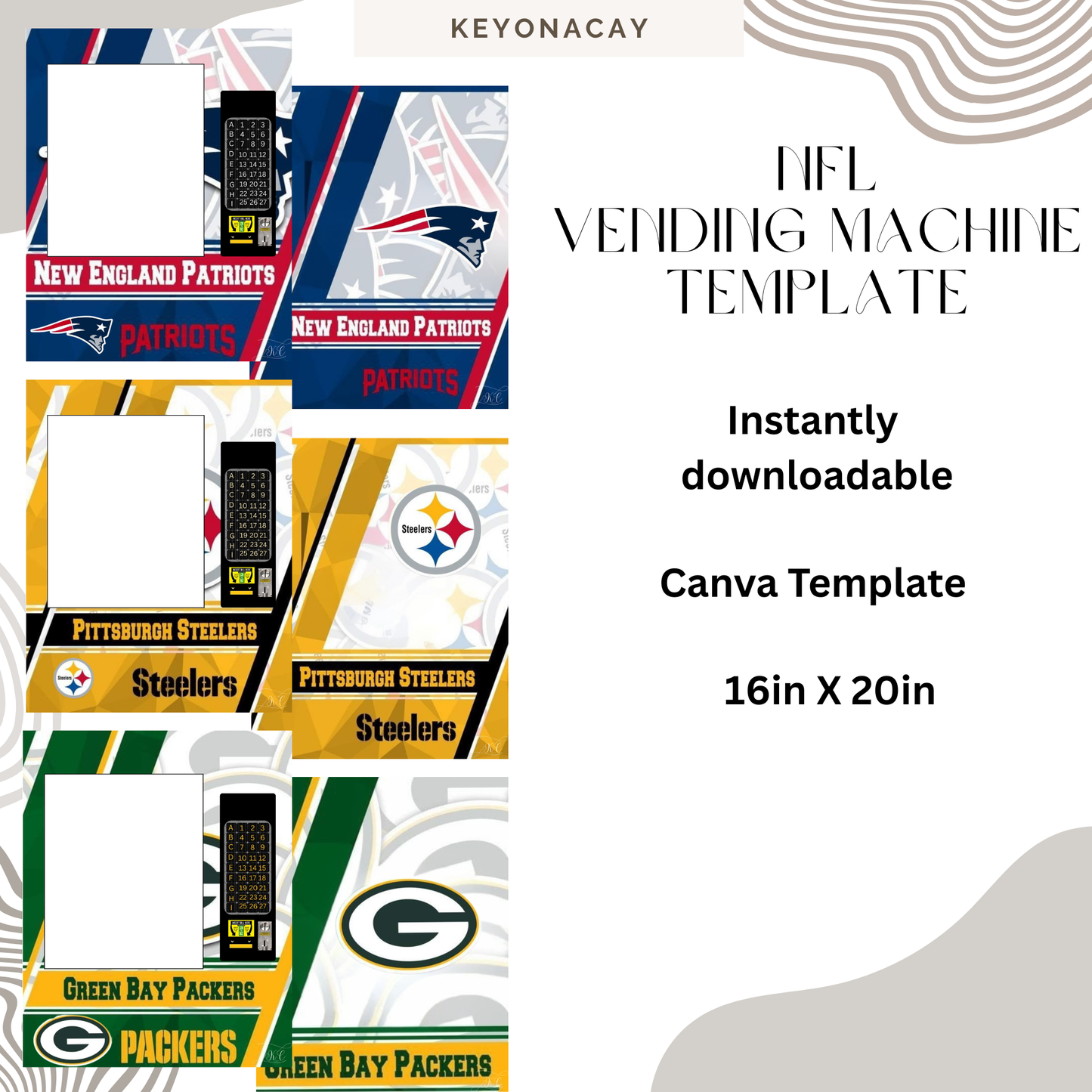 NFL Vending Machine Template Bundle | Editable Canva Designs | Packers, Steelers, Patriots